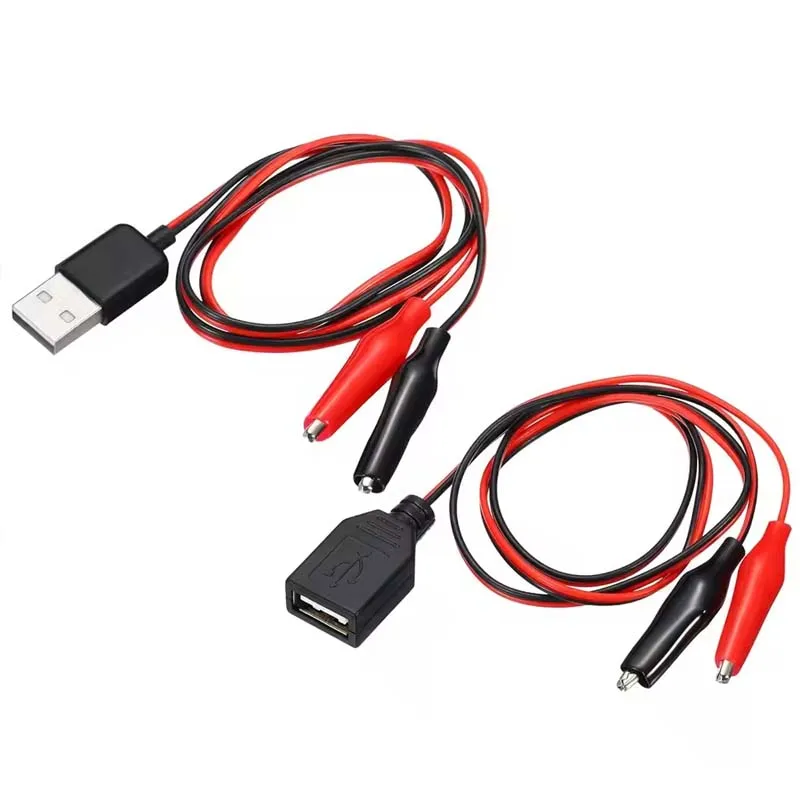 2 قطعة USB إلى التمساح كليب كابل محول ذكر أنثى USB إلى التمساح كليب التحقيق كابلات USB مع مشبك التمساح لاختبار الدائرة