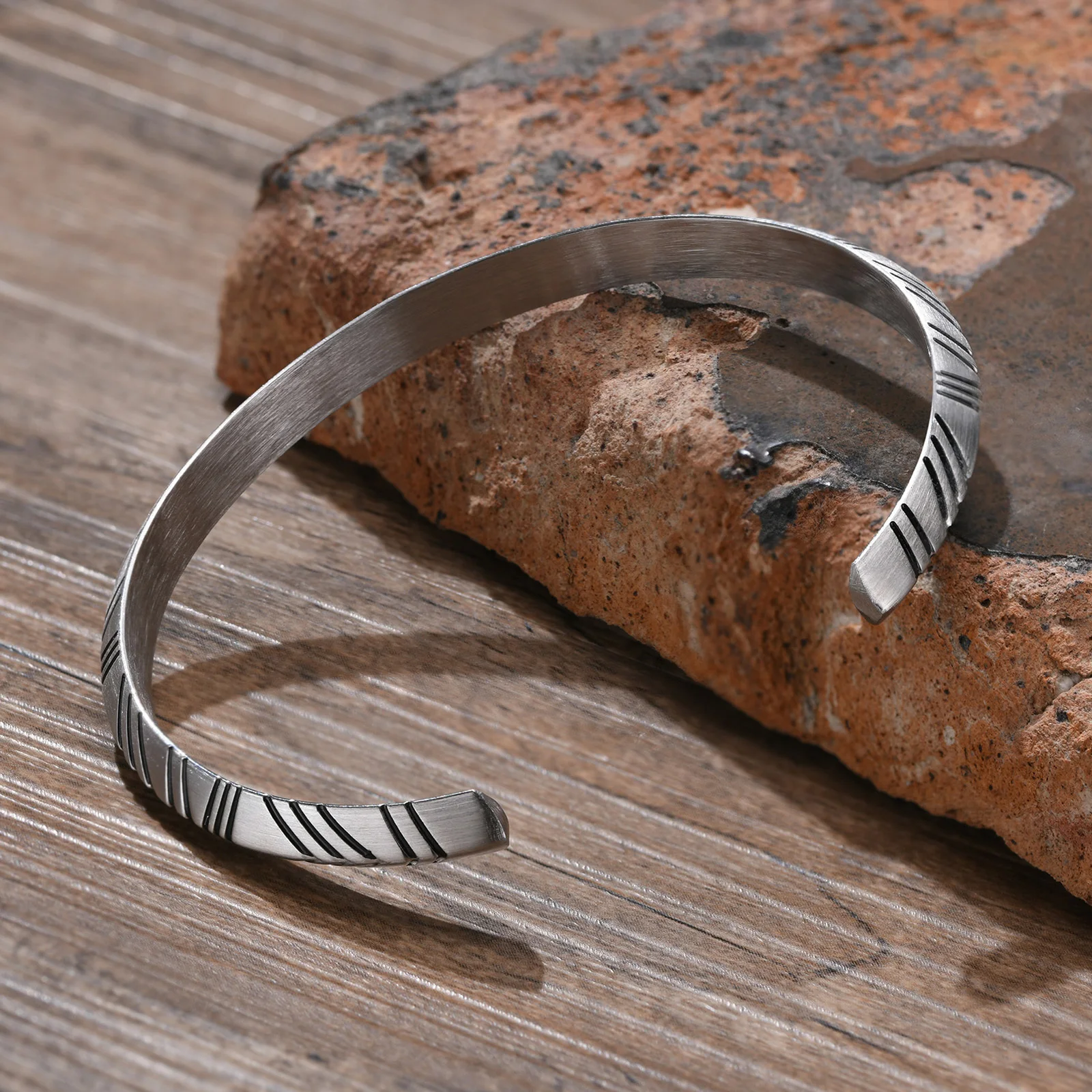 Vnox 6mm Viking Rune Bangle for Men, Stainless Steel Vintage Almut Cuff Bangle, Cool Boy Retro Jewelry