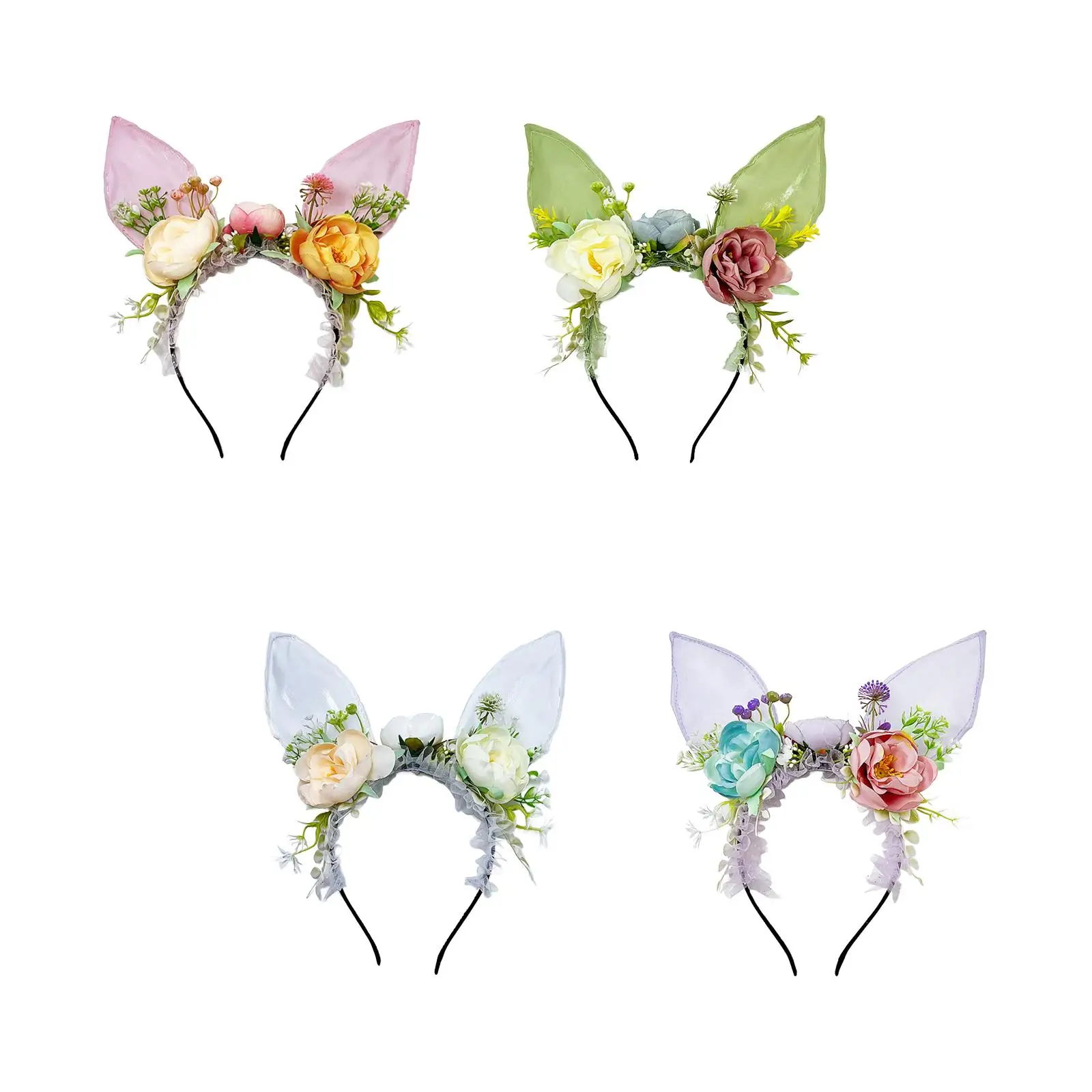 Easter Bunny Ears Headband Headdress Flower Hairband Costume Accessory for Birthday Christmas Carnival Halloween Party Favors