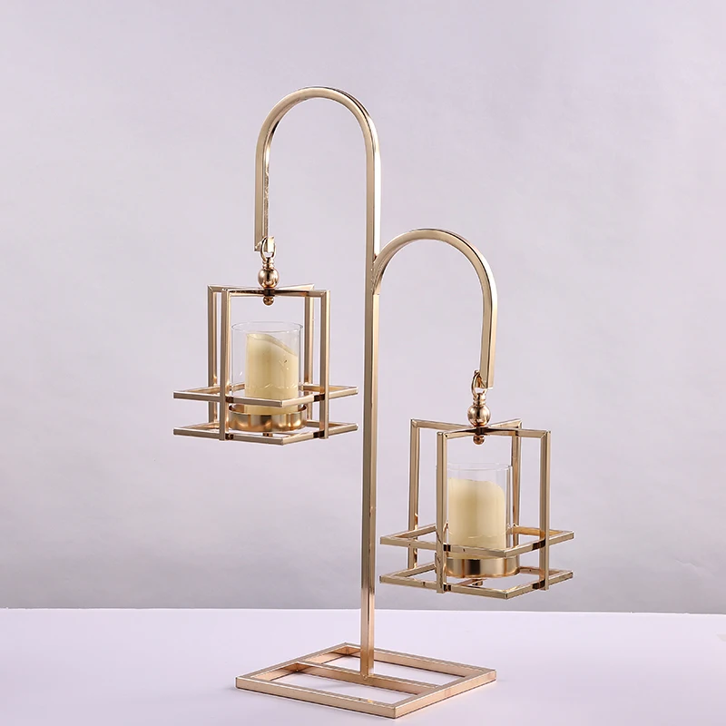 

Wedding Party Table Center Home Decor 2 Arm Gold Glass Candlestick Metal Candlestick