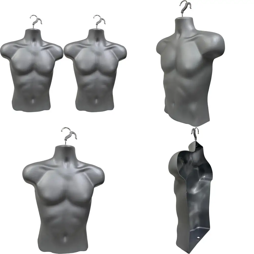 

Gray Male Mannequin Half-Rounded Waist Dress Form S-M Size Hanging Hook Injection Molded Body Torso for Display Town Use