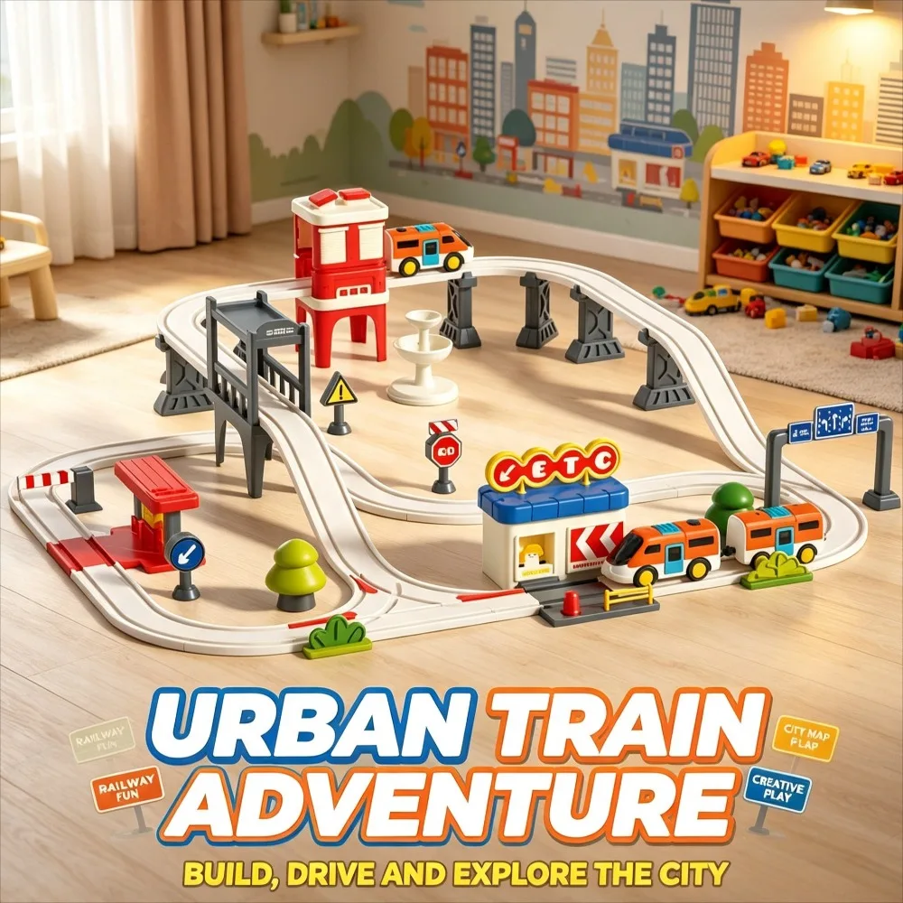 Electric DIY Assembly Electric Train Track City Scene Car Toy Circular Overpass Track Toys Educational Puzzles Christmas Gifts
