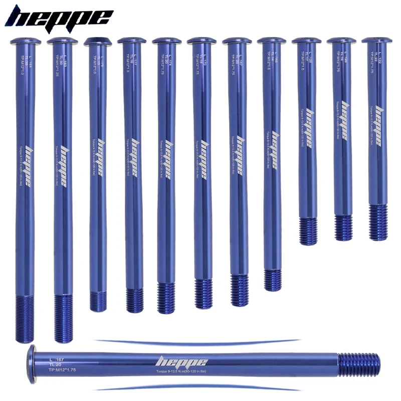 HEPPE MTB Road Bike Blue Thru Axle 12x142 12x148 Rear Hub Thru Axle Bike Fork 12x100 12x110 Shaft Skewer Ultra Light Bike Axle