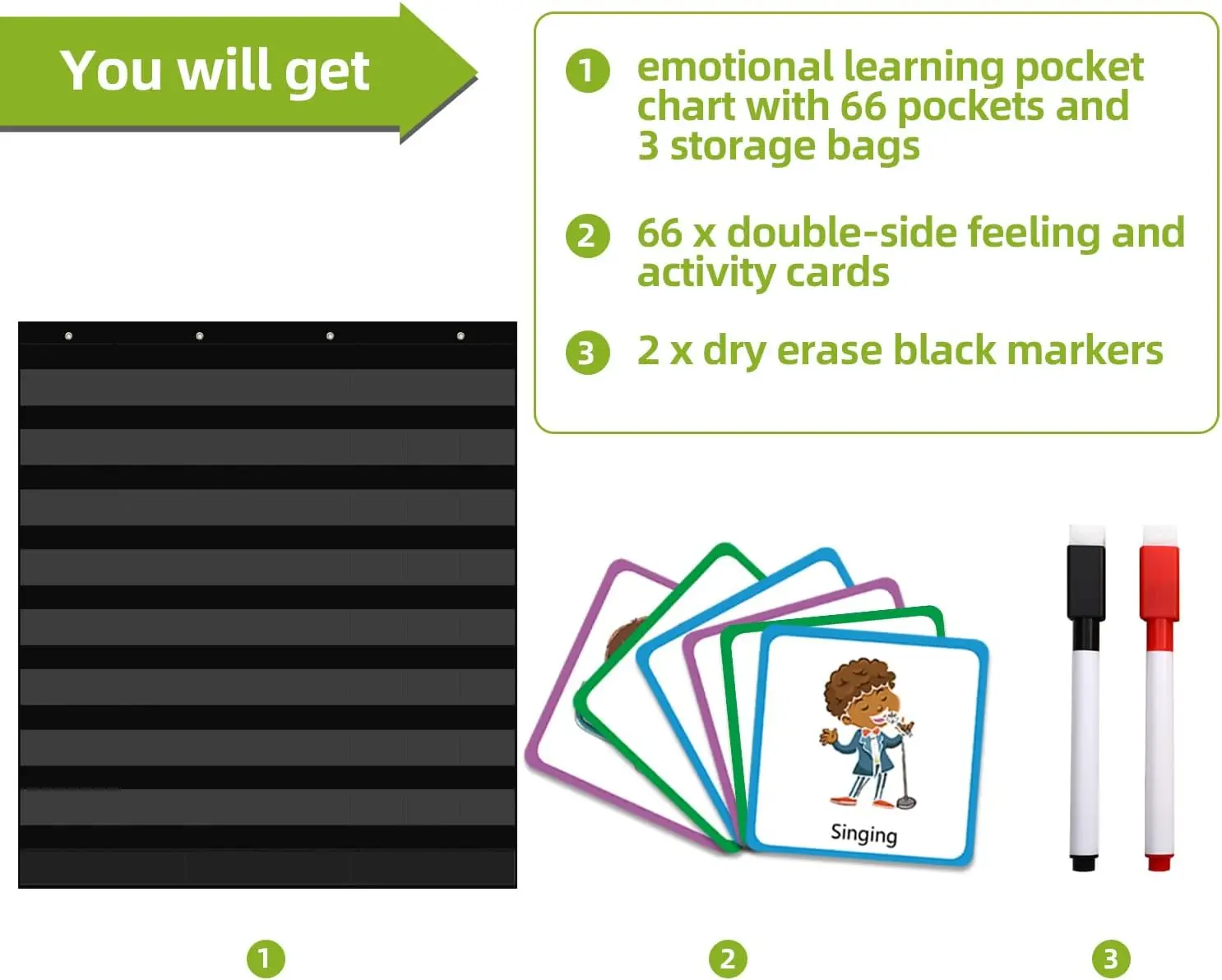 Large Express Your Feelings Pocket Chart with 66 Cards Classroom Pocket Chart for Emotional Learning Supplies for Home School