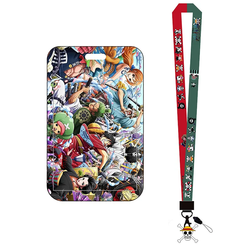 One Piece Luffy Zoro Chopper Slider Card Holder Creative High-value Cartoon DIY Print Student Campus Card ID Set with Lanyard