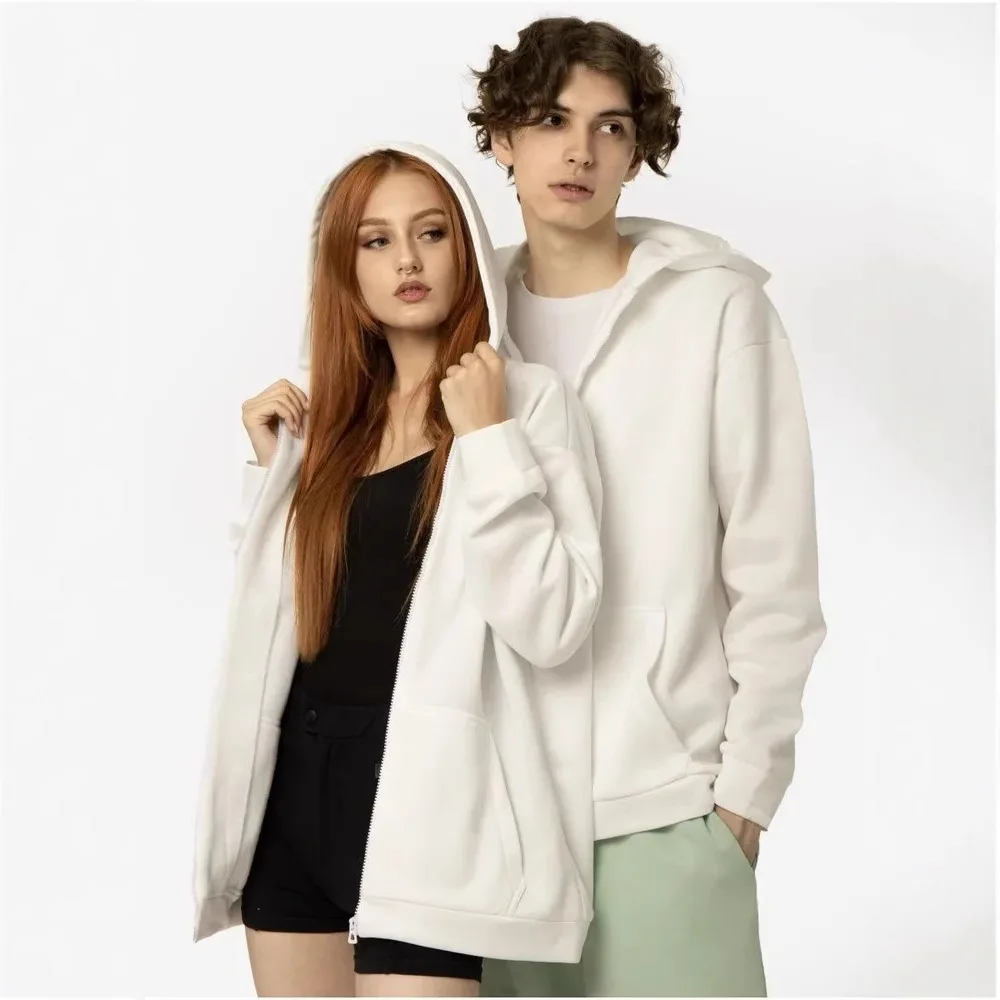 Popular Hoodie zipper hoodie Fashion solid color long-sleeved sport coat with pockets