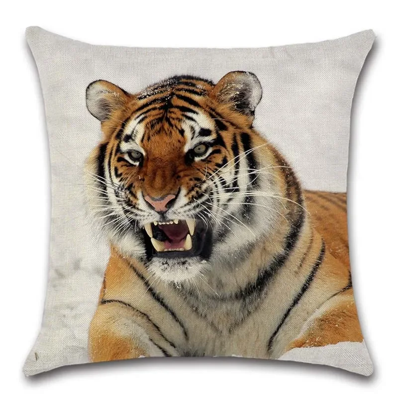 Animal Tiger Lion Printed Decorative Cushion Cover Polyester Throw Pillow Cover Home Sofa Chair Pillowcase 45X45CM