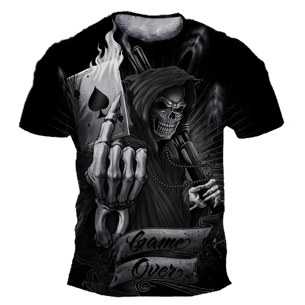 Men's T-Shirts Halloween Horror Skull T-Shirt Men Casual Short Sleeve Oversized T Shirt Hip Hop Streetwear Men Clothing Tee Tops