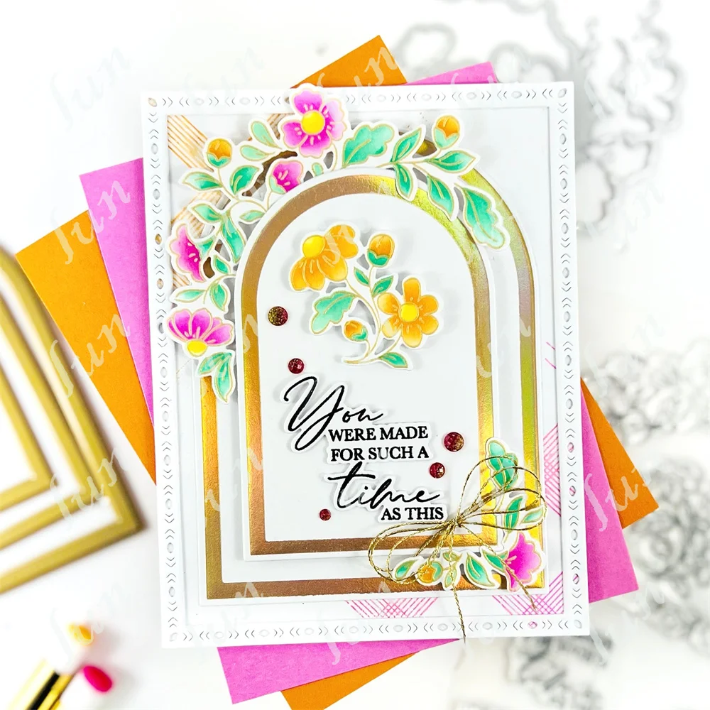 Kwiaty rama łukowa foremki do wycinania Hot Foil Plate znaczki i warstwowe szablony zestawy Diy Greering karty szablon Scrapbooking dekoracja