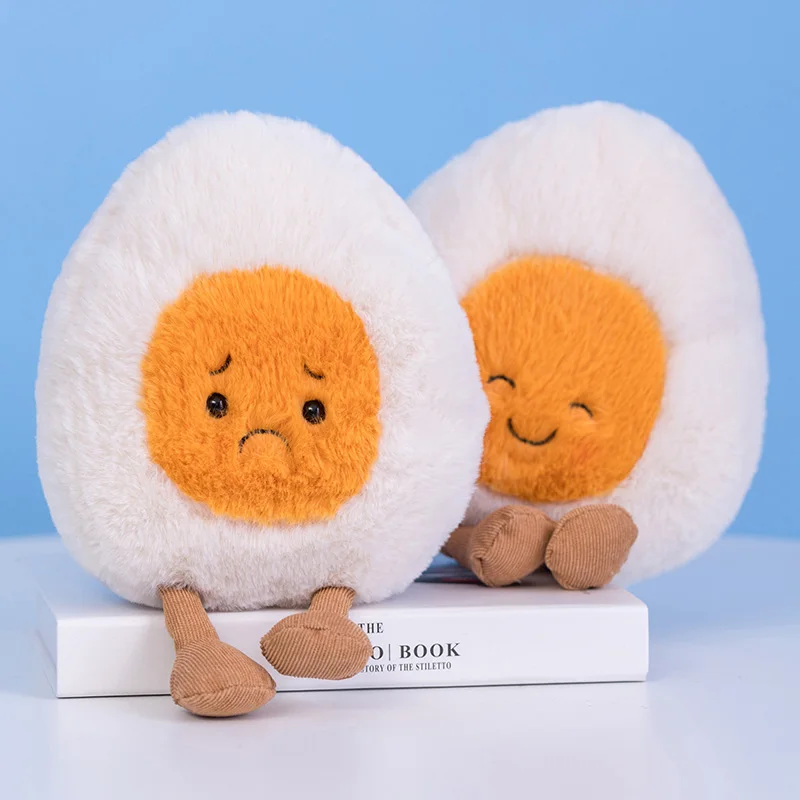 Fluffy Super Soft Boiled Egg Plush Toy Cuddly Plushies Doll Stuffed Food Long Plush Different Emotions Baby Appease Toys Kids