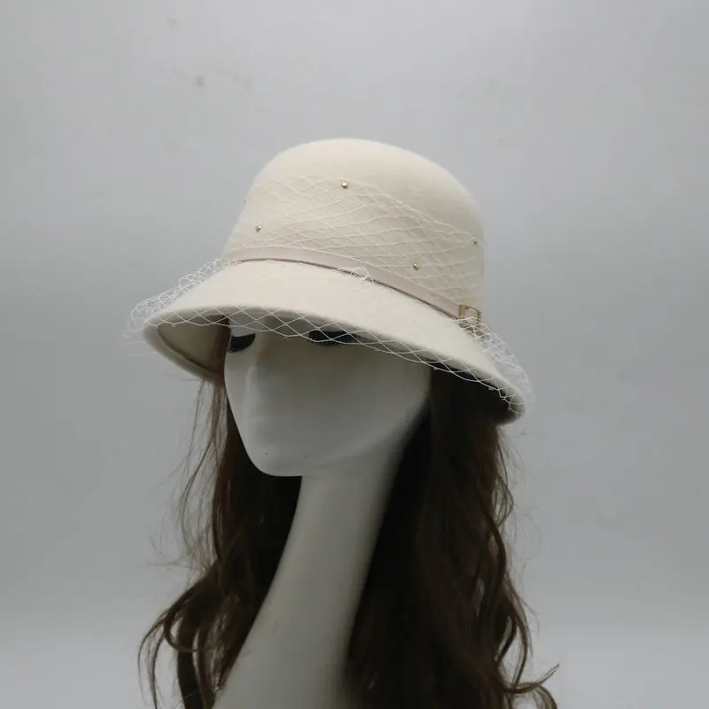 French vintage mesh belt fisherman hat elegant fashion Australian wool top High qualityh atwomen street fashion felt hat