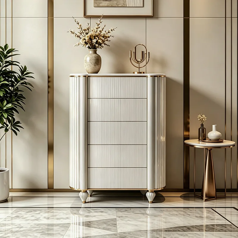 Marble chest of drawers Household bedroom Storage chest of drawers Living room Solid wood carving cabinet