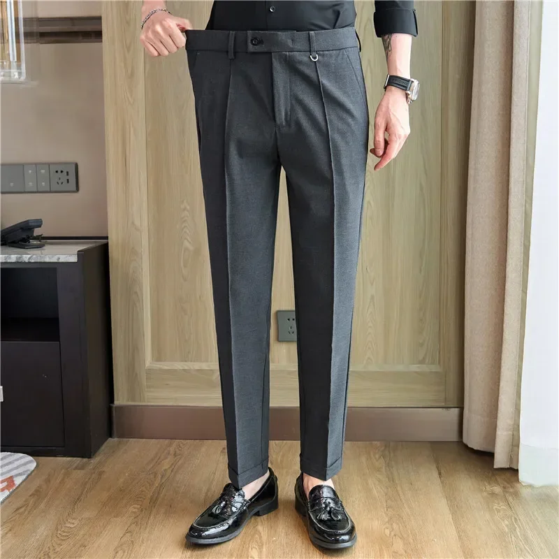 Men Suit Pants Trousers 2024 Spring Elastic Waist Solid Slim Fit Dress Pants Office Business Casual High Quality Men\'s Clothing