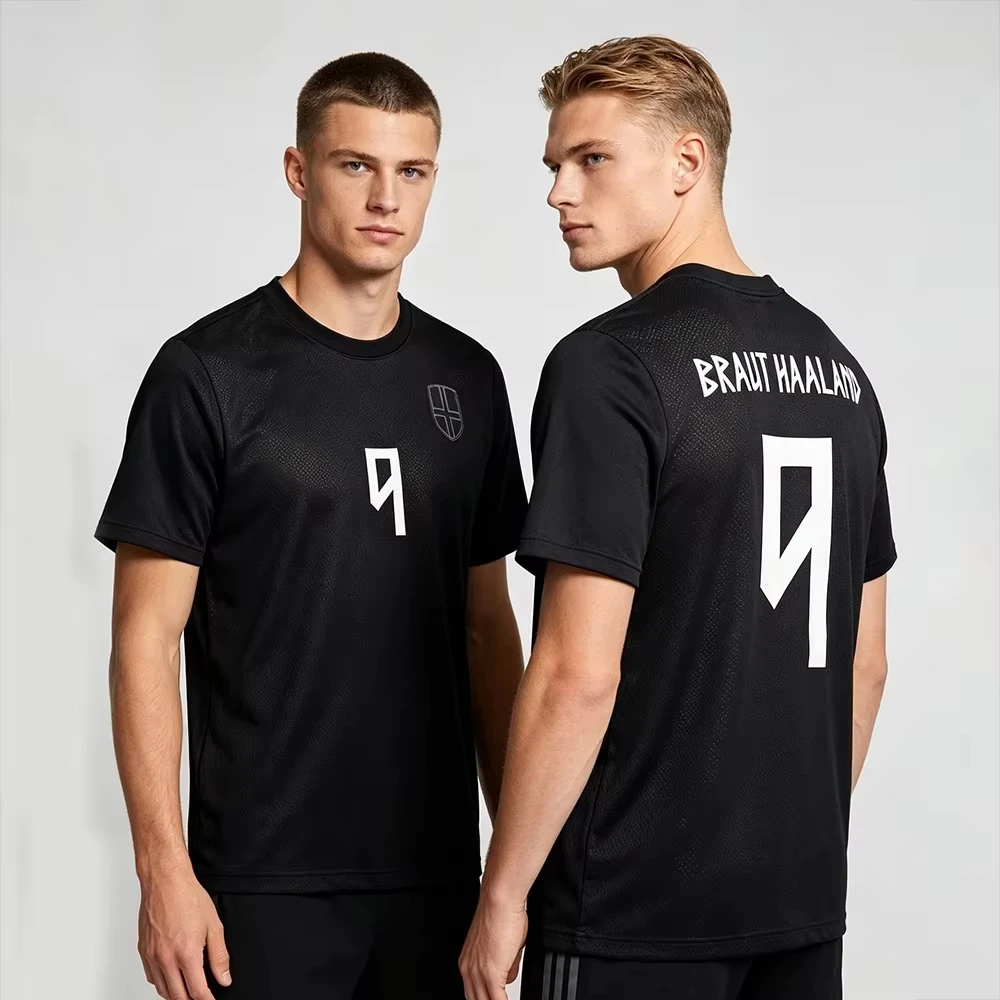 Camiseta 2026 Haaland Noruega y Número 9, Transpirable, de Secado Rápido, con Bandera, Cuello Redondo, Informal, Manga Corta, para Hombre y Mujer, para la Playa