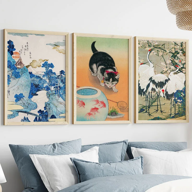 اليابانية Katsushika Hokusai حائط لوح رسم الفن الملصقات يطبع جبل فوجي الطيور صورة لغرفة ديكور المنزل الداخلي كوادروس