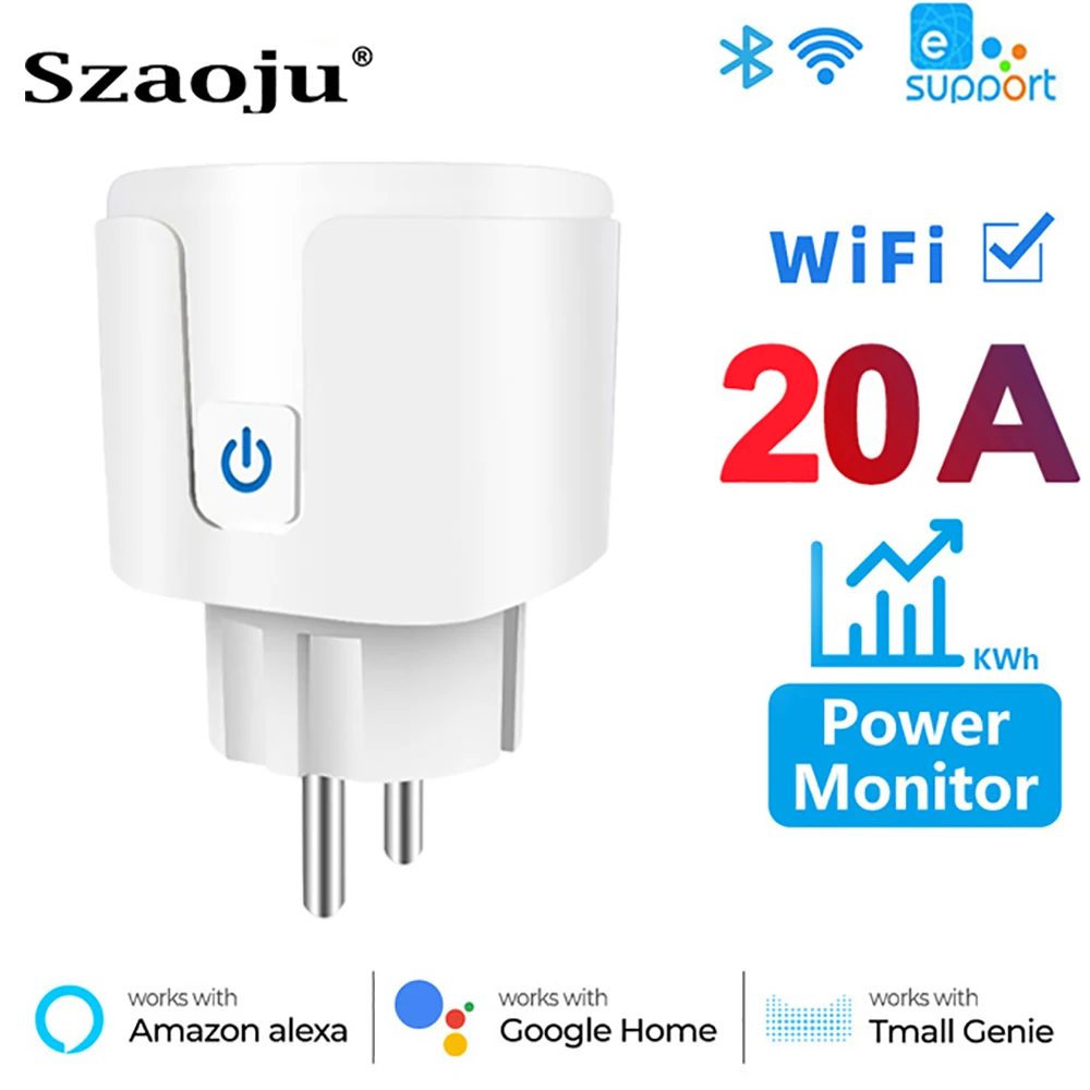 Szaoju Smart Wifi Plug 20A Remote Control Smart Socket Outlet Ewelink Power Monitor Timer Function Works with Alexa Google Home