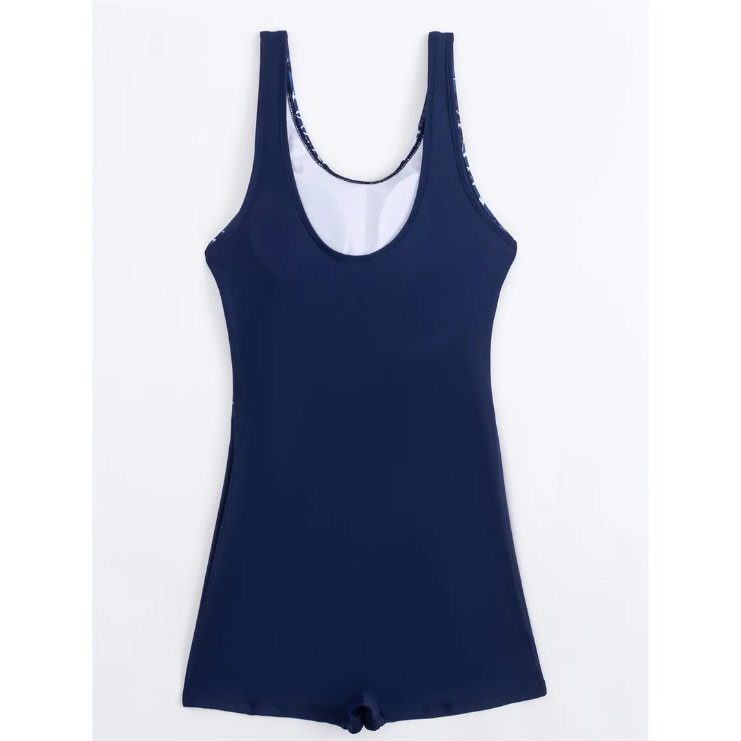 S - XXL 2026 Neuer bedruckter, einteiliger Badeanzug mit Splicing-Design für Damen, rückenfreier, gepolsterter Badeanzug mit Shorts, Badebekleidung, Badeanzug V7770 – Detail 14