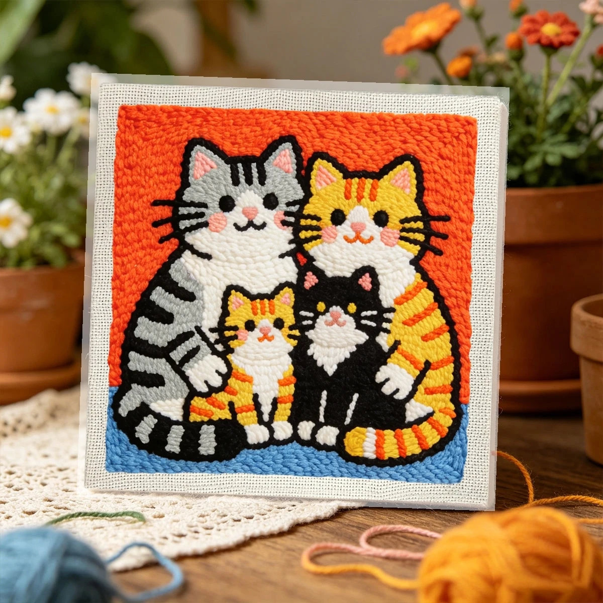 1 Set Katzenfamilie DIY-Stickset für Anfänger, Stick-Starter-Kit, Kreuzstich-Kunstgeschenk, Handarbeits-Bastelset – Detail 3