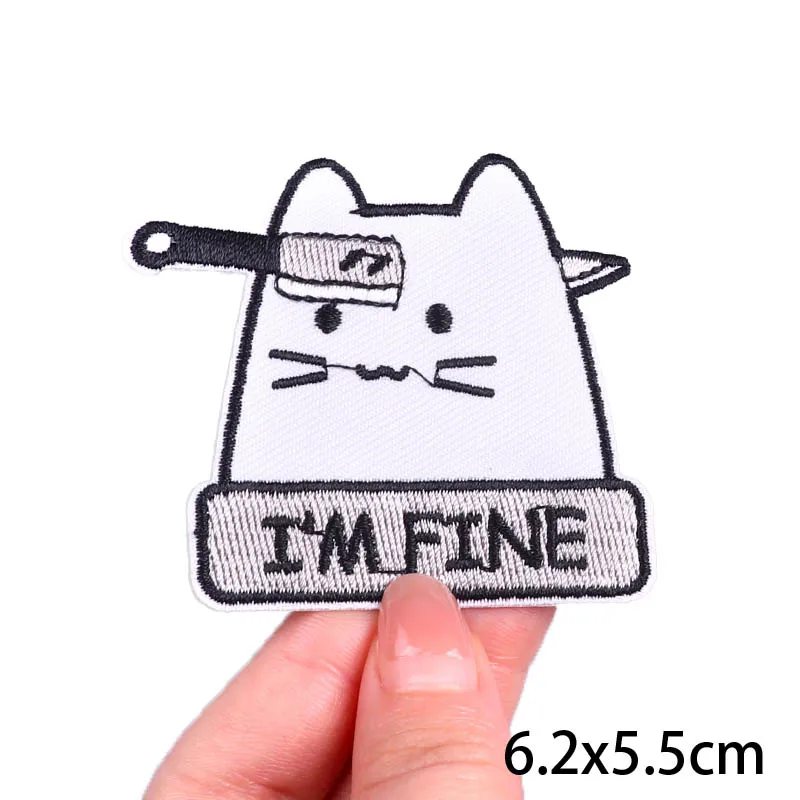 Funny Cat Embroidered Patches For Clothing Cartoon Anime Iron On Patches Stripe On Clothes Applique Jacket Jeans Patch DIY