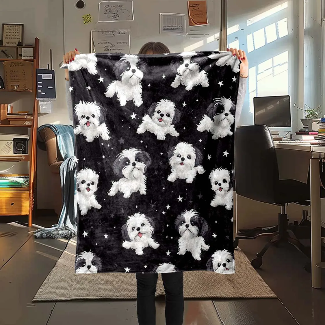 Cute Shih Tzu Print Blanket, Soft And Warm Thickened Flannel Blanket, Universal for All Seasons, Home Nap Air-Conditioning Blank