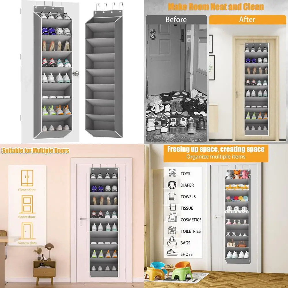 منظم أحذية معلق لـ 16-24 زوجًا، مساحة تخزين عميقة للأحذية الرياضية والأحذية، عبوتان باللون الرمادي