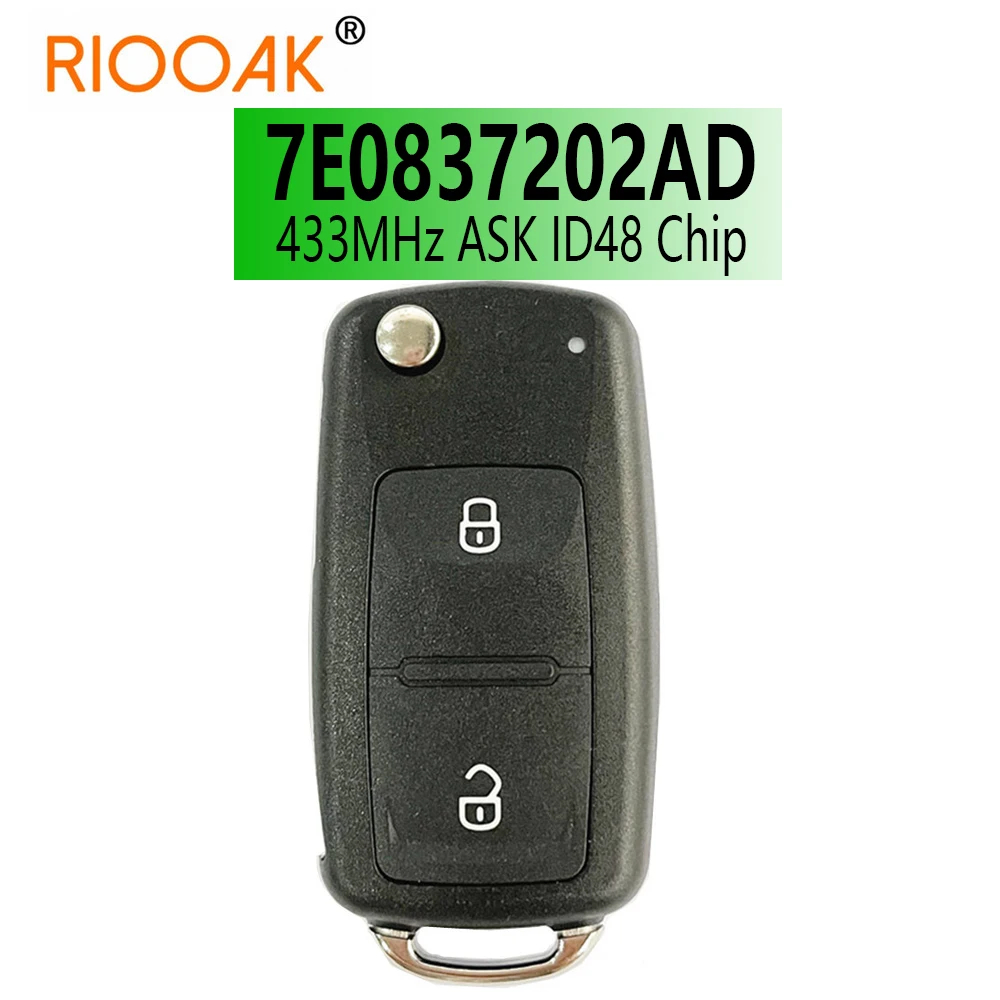 

433Mhz ASK with ID48 Transporter Chip 7E0 837 202 AD Flip Car Remote Key For VW Amarok 7E0837202AD