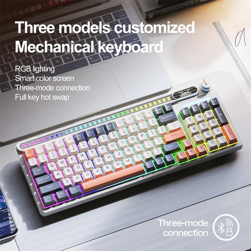 

SMAILWOLF MK98 Mechanical Keyboard Bluetooth Wireless Tri-Mode Custom TFT Screen Hot-Swap Dial Esports Keyboard RGB For PC