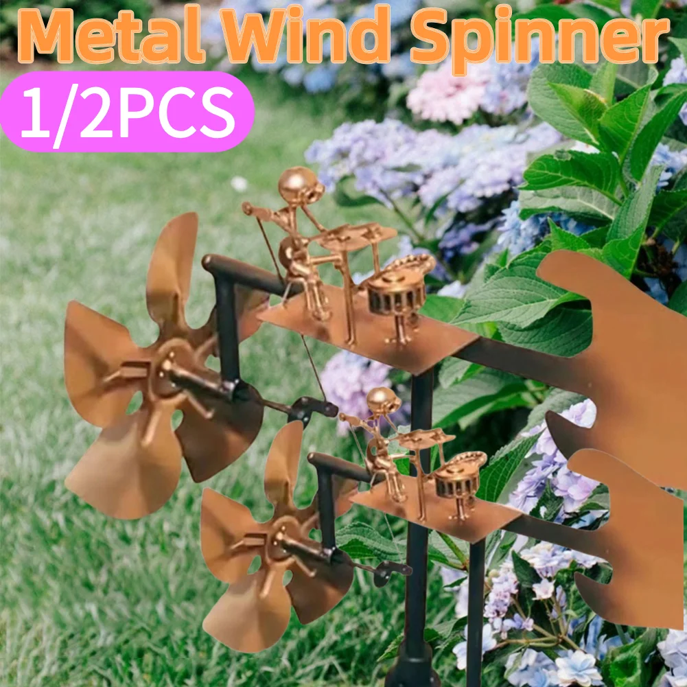 

Metal Wind Spinner Beat The Drums with The Wind Decorative Wind Power Rock Art Statue Outdoor Wind Sculpture for Yard and Garden