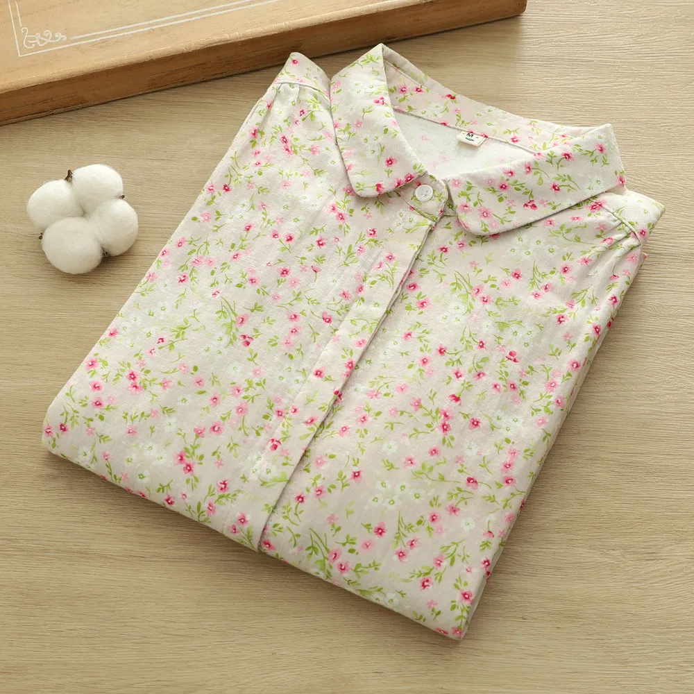 New 2026 Autumn Women Cotton Yarn Long Sleeve Shirt, Turn-down Collar Printed, Mori Girl Fashion Casual Loose Blouse T67752CC view 2
