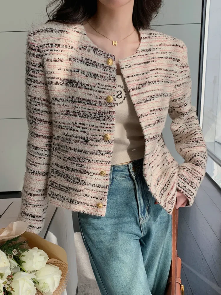 

2023 autumn winter lady Women tweed Jacket Coat Woolen Short casaco tweed chaquetas para mujeres jaqueta feminina abrigo mujer