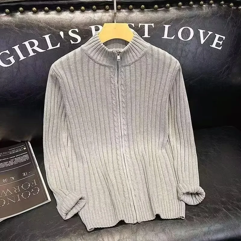 

Thiened свитер с высоким воротником на молнии, мужской свободный вязаный пуловер средней длины, зима-осень, одежда больших размеров для мужчин