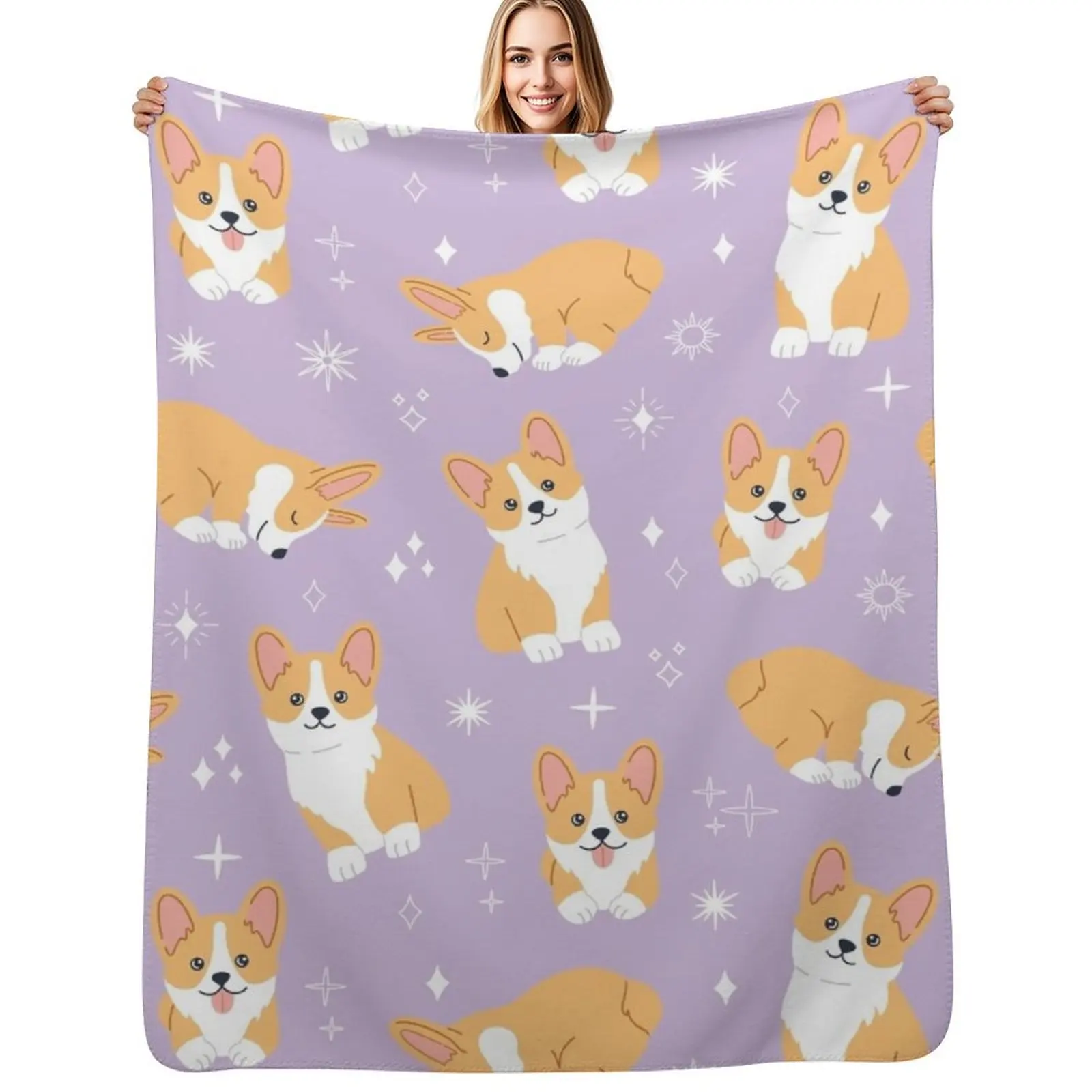 

Jolly corgis in Purple Throw Blanket Soft Bedroom Blanket for Night Sleeping