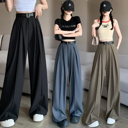 2024 new real shot ~ plus size women's autumn wide leg pants sagging slim high waist loose floor casual suit pants