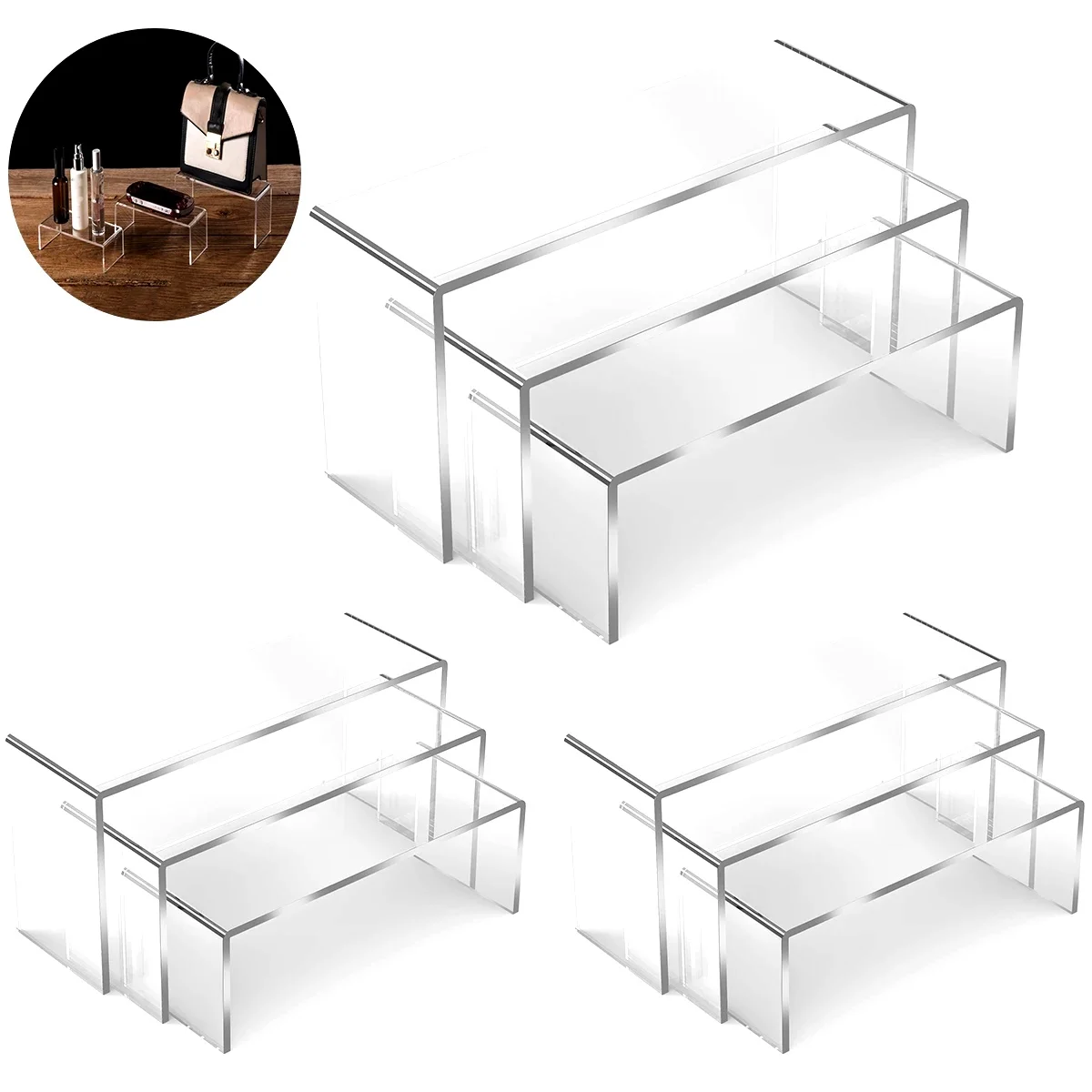 3/6/9Pcs Acrylic Display Stand Blind Box Storage Shelf U Shape Lightweight Cupcake Holder Dessert Display Jewelry Display Riser