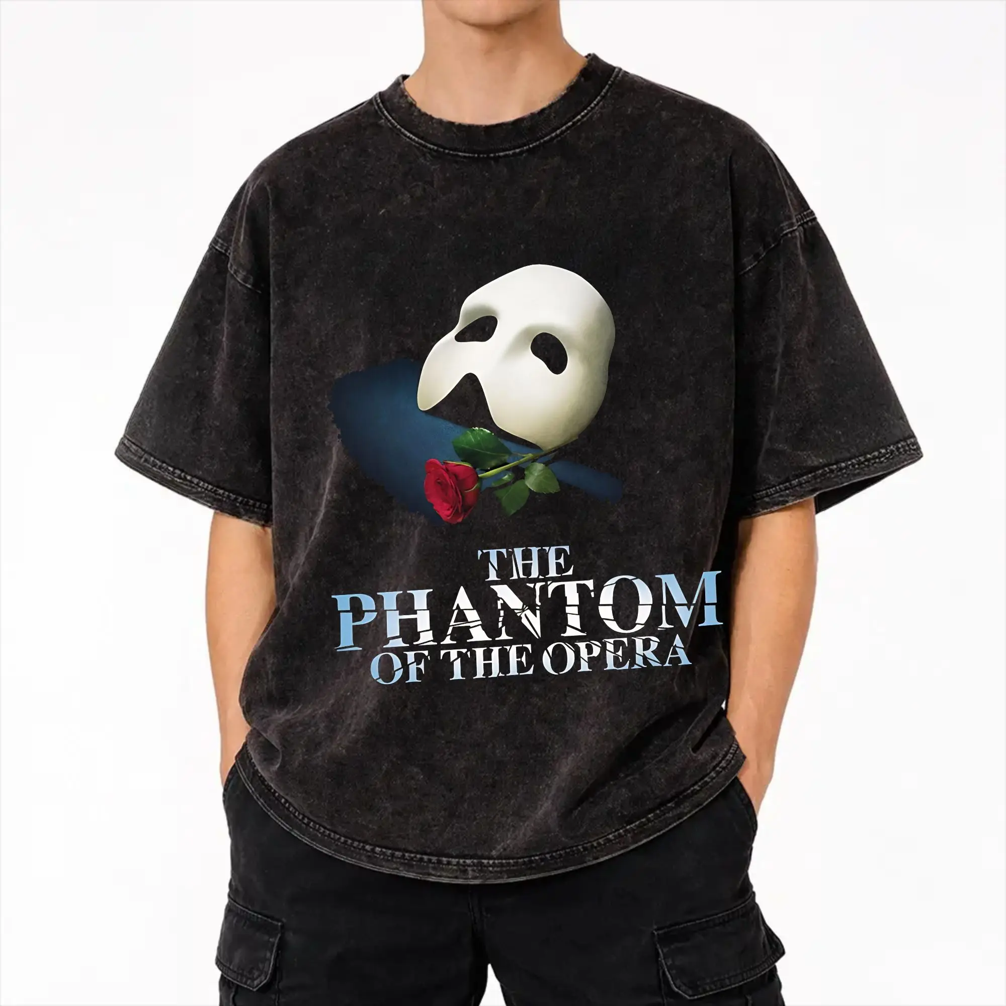 Harajuku Washed Shirt Phantom of The Opera Merch Vintage T-Shirts Oversize  Streetwear Short Sleeve Graphic Tee Shirt