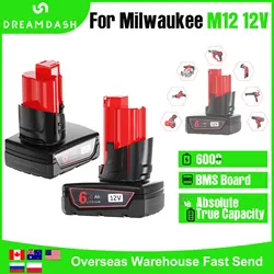 6Ah 12V For Milwaukee M12 Tool Rechargeable Lithium Battery Pack For 48-11-2402 48-11-2411 48-11-2401 Power Tool Battery