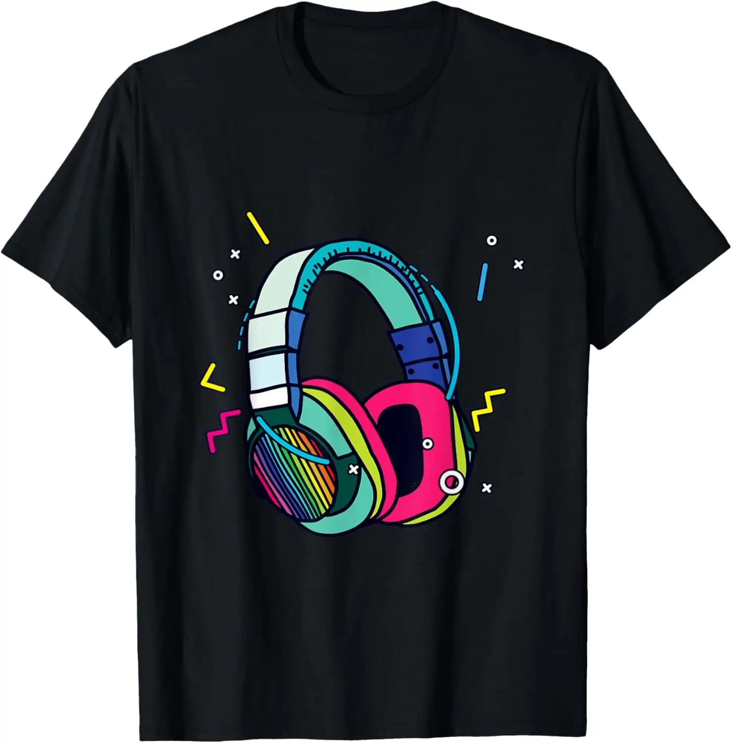 Music Sound Headphones DJ Funny Gift for Disk Jockey T-Shirt Hip-hop Streetwear Cotton Men's Shirt Short Sleeve Design Clothing