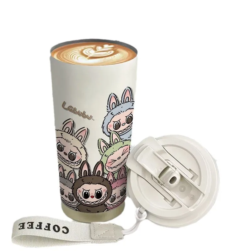 New 520ML Labubu Periphery Insulated Cup Cute Cartoon Insulated Coffee Cup Stainless Steel Cartoon Water Bottle Car Cup Kid Gift