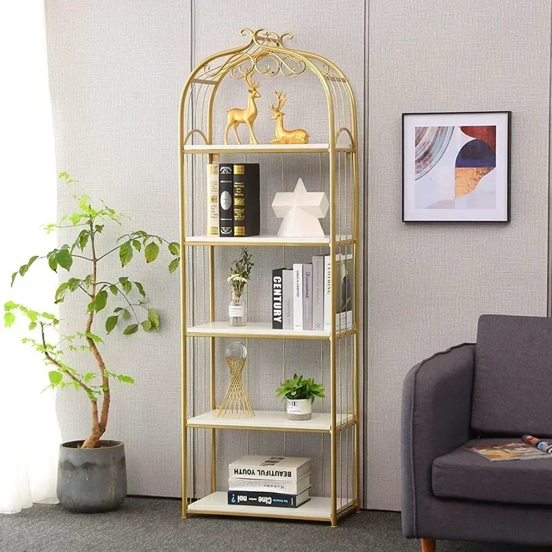 

Nordic shelf gold wrought iron living room storage rack multi-layer floor partition shelf light manicure display rack