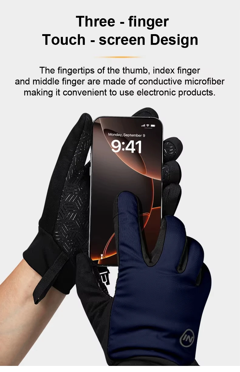 INBIKE Winddichte Fleece-Herren-Fahrradhandschuhe, warm, Vollfinger-Touchscreen, stoßdämpfend, rutschfest, lange Finger, Rennrad – Detail 6