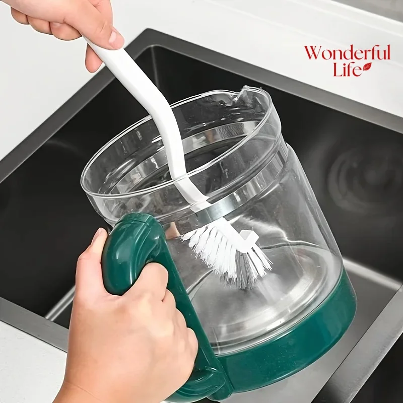 1/2/3Pcs Japanese Style Sink Cleaning Cup Brush with Long Handle Elbow Design Tail Hole Wall Hanging Crevice Cleaning Brush