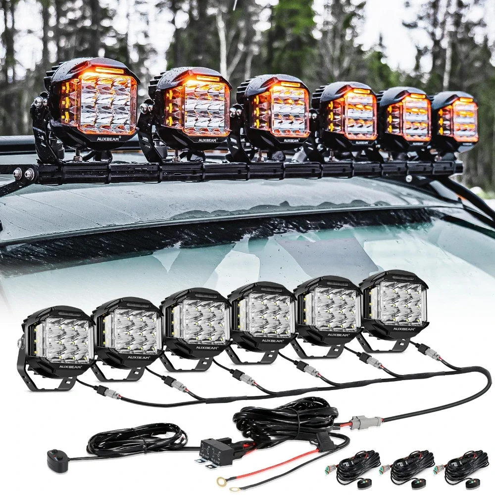 AUXBEAM 6Pcs V-MAX SERIES 5inch LED Driving Lights SIDE SHOOTER 168W 16440LM Work Light White Spot lights Amber DRL Combo Beam