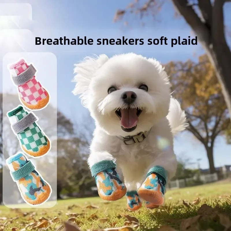 Dog Shoes Four Seasons Breathable Pet Mesh Elastic Shoes Teddy Goes Out Non-slip and Wear-resistant Feet Can't Fall Off