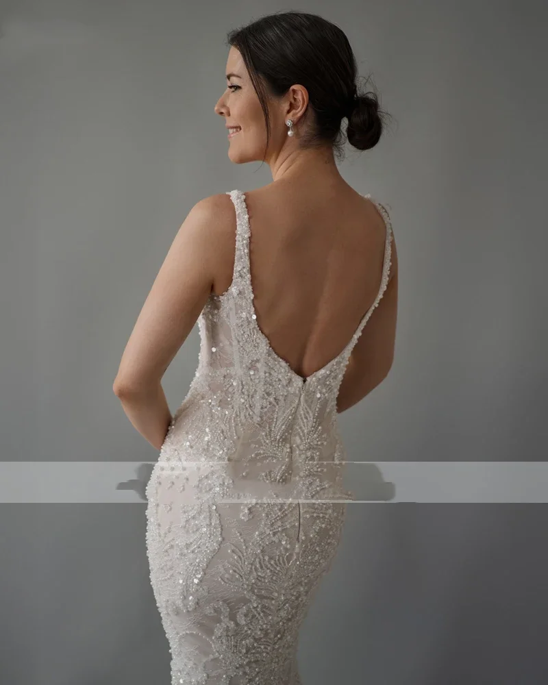 Flavinke, очаровательное сексуальное свадебное платье русалки с вышивкой, кружевное свадебное платье на тонких бретельках, труба, 2025