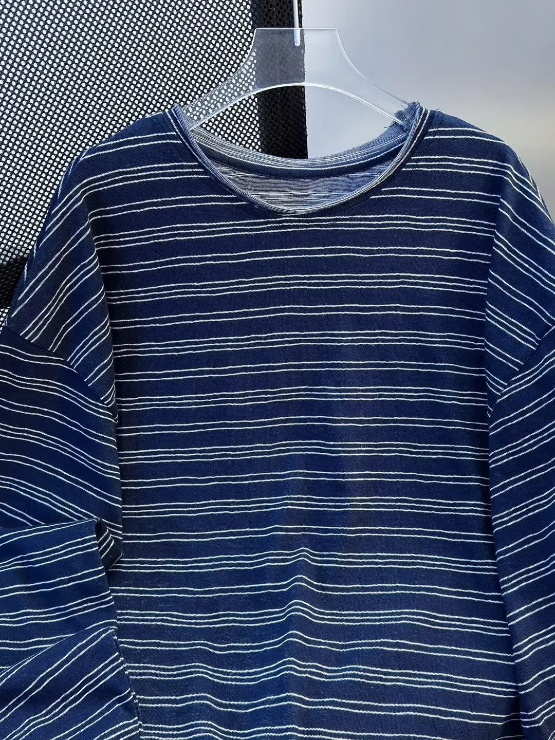 Spring Autumn 2025 New Style Men's Long Sleeve T-Shirt Loose Fit Casual Striped Simple Versatile Cotton Blend Top