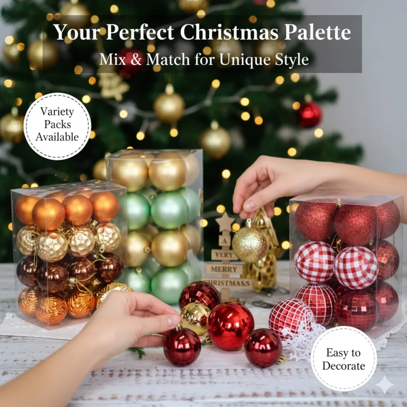 

Hanging Balls Tree Christmas Ornaments Box Set Hand-Painted Baubles Colorful Party DIY Gift Box Holiday Decoration Hang Ball Set