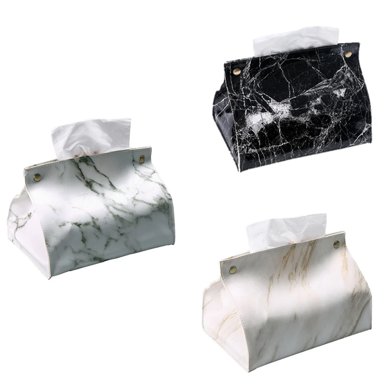 PVC Leather Marble Pattern Tissue Case Box, Container, Napkin Holder, Paper Bag, Cosmetic Box, Pouch Organizer, C 19 X 13 X 13Cm