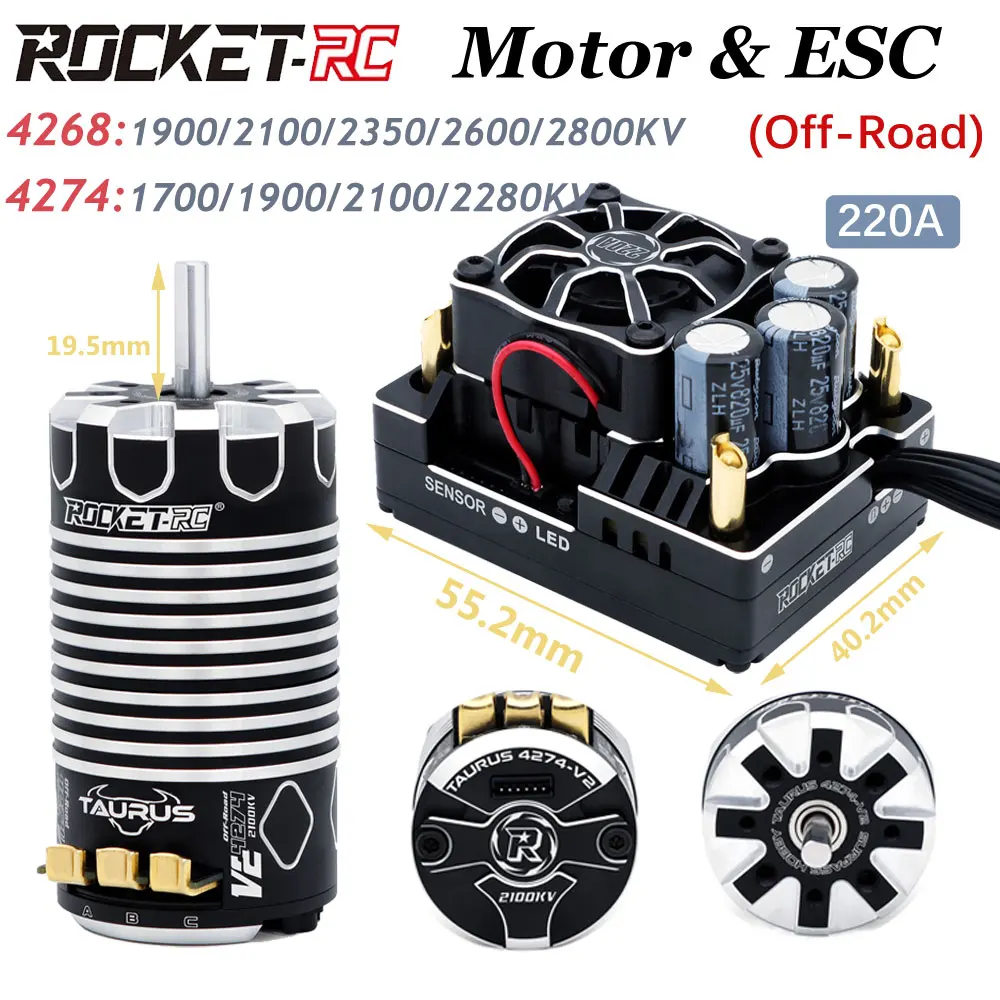 

ROCKET-RC 1/8 RC Off-Road Truck Buggy Cars Waterproof 4268/4274 V2 Brushless Motor Sensored 220A ESC Combo for 1/8 Wltoys HSP