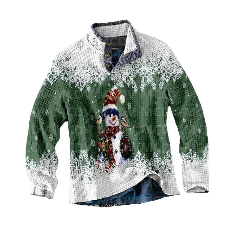 Men's Long Sleeve Casual Top Christmas 3D Printed Casual Men's Polo Pullover Men Sweater