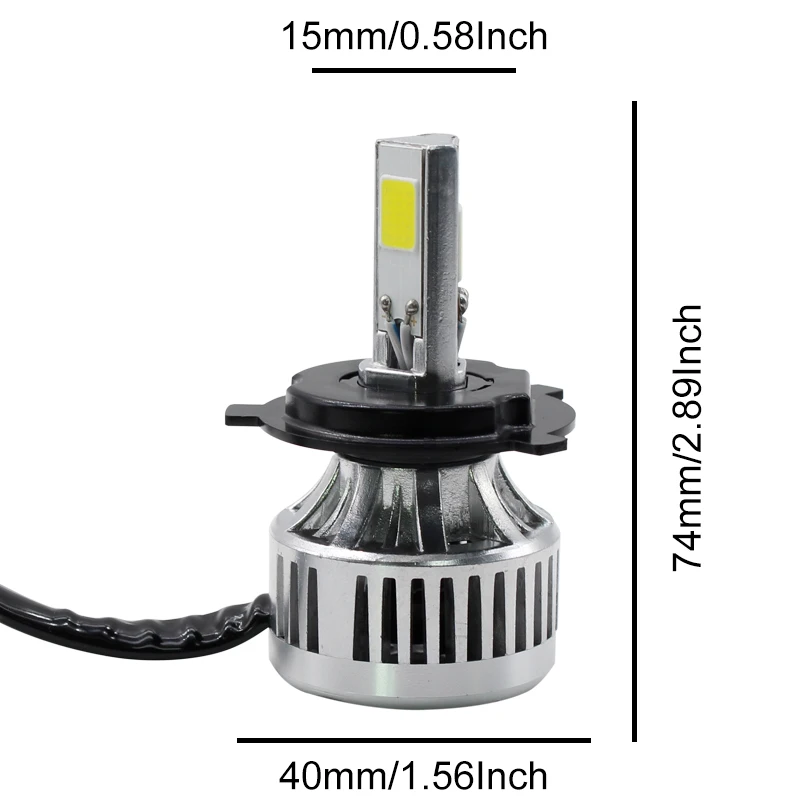 Motorcycle H4 BA20D LED Headlight Bulb Kit High Low Beam 4000LM 6500K Light DC12/24V 1Pack.
